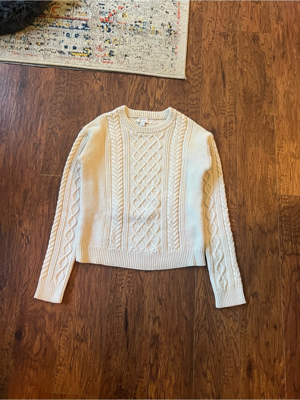 J. Crew Women's 100% Cotton Cable Knit Crewneck Sweater Ivory Size XS